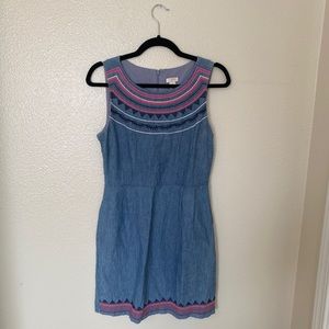 J. Crew Factory 💌Free Shipping Sleeveless Denim Dress Embroidery Size 4